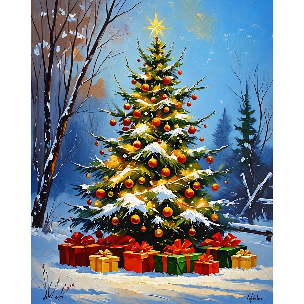 Festive Tree Paint by Numbers Kit design preview showing the full artwork layout before painting
