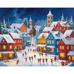 Festive Winter Village Paint by Numbers Kit design preview showing the full artwork layout before painting