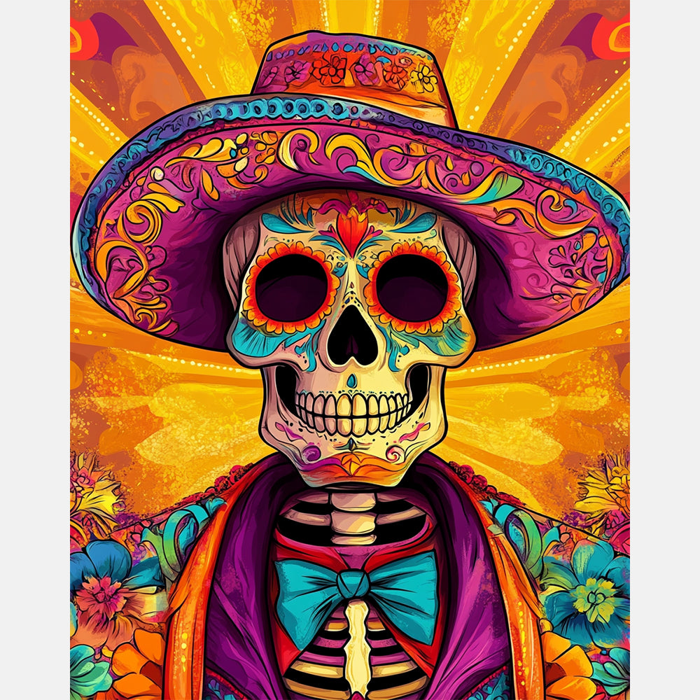 Fiesta of Skulls Paint by Numbers Kit design preview showing the full artwork layout before painting