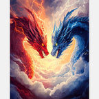 Fire and Ice Dragrons Paint by Numbers Kit design preview showing the full artwork layout before painting