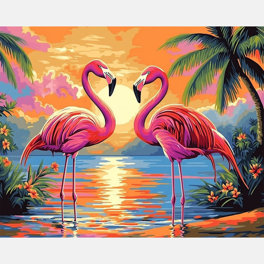 Flamingo Glow Paint by Numbers Kit design preview showing the full artwork layout before painting