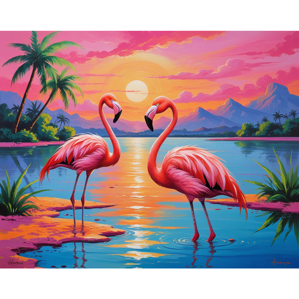 Flamingo Serenity Paint by Numbers Kit design preview showing the full artwork layout before painting