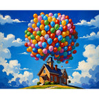 Floating Home Adventure Paint by Numbers Kit design preview showing the full artwork layout before painting