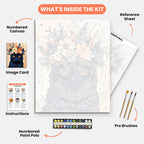 Floral Cat Portrait Paint by Numbers Kit – includes numbered canvas, paint pots, brushes, and instructions