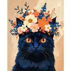 Floral Cat Portrait Paint by Numbers Kit design preview showing the full artwork layout before painting
