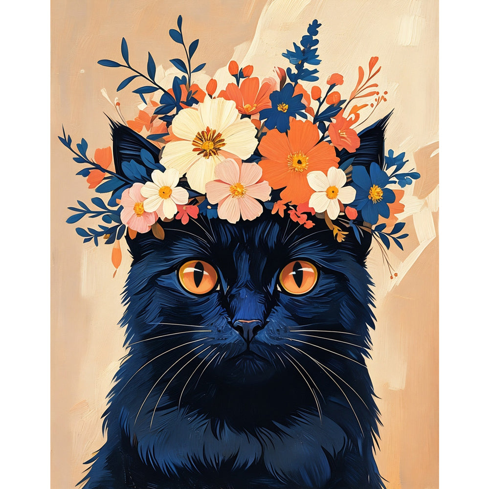 Floral Cat Portrait Paint by Numbers Kit design preview showing the full artwork layout before painting