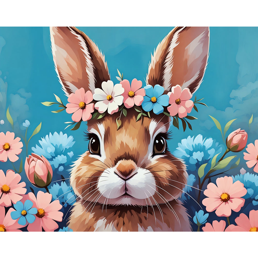 Floral Crown Bunny Paint by Numbers Kit design preview showing the full artwork layout before painting
