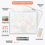 Floral Elegance Paint by Numbers Kit – includes numbered canvas, paint pots, brushes, and instructions