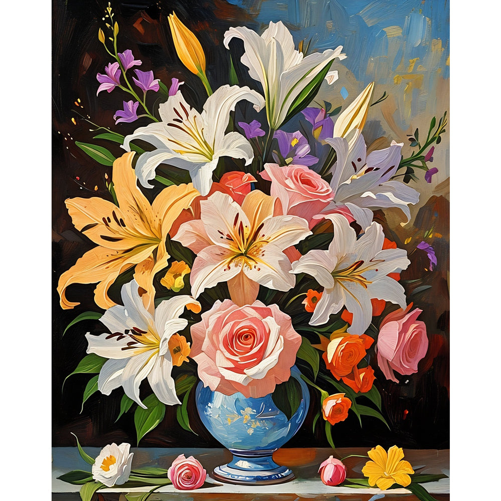 Floral Elegance Paint by Numbers Kit design preview showing the full artwork layout before painting