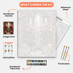 Floral Library Oasis Paint by Numbers Kit – includes numbered canvas, paint pots, brushes, and instructions