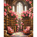 Floral Library Oasis Paint by Numbers Kit design preview showing the full artwork layout before painting