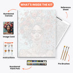 Floral Serenity Paint by Numbers Kit – includes numbered canvas, paint pots, brushes, and instructions