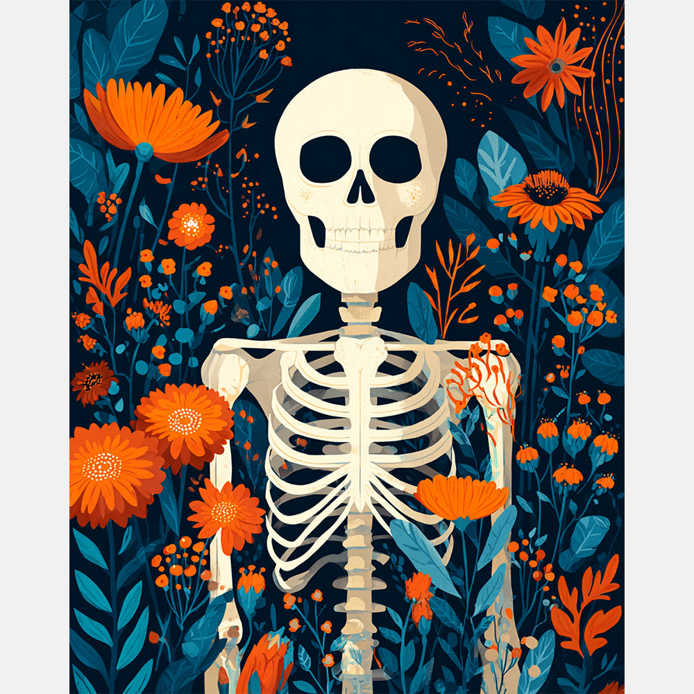 Floral Skeleton Paint by Numbers Kit design preview showing the full artwork layout before painting