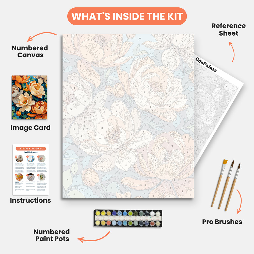 Floral Tapestry Paint by Numbers Kit – includes numbered canvas, paint pots, brushes, and instructions