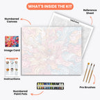 Floral Vortex Paint by Numbers Kit – includes numbered canvas, paint pots, brushes, and instructions