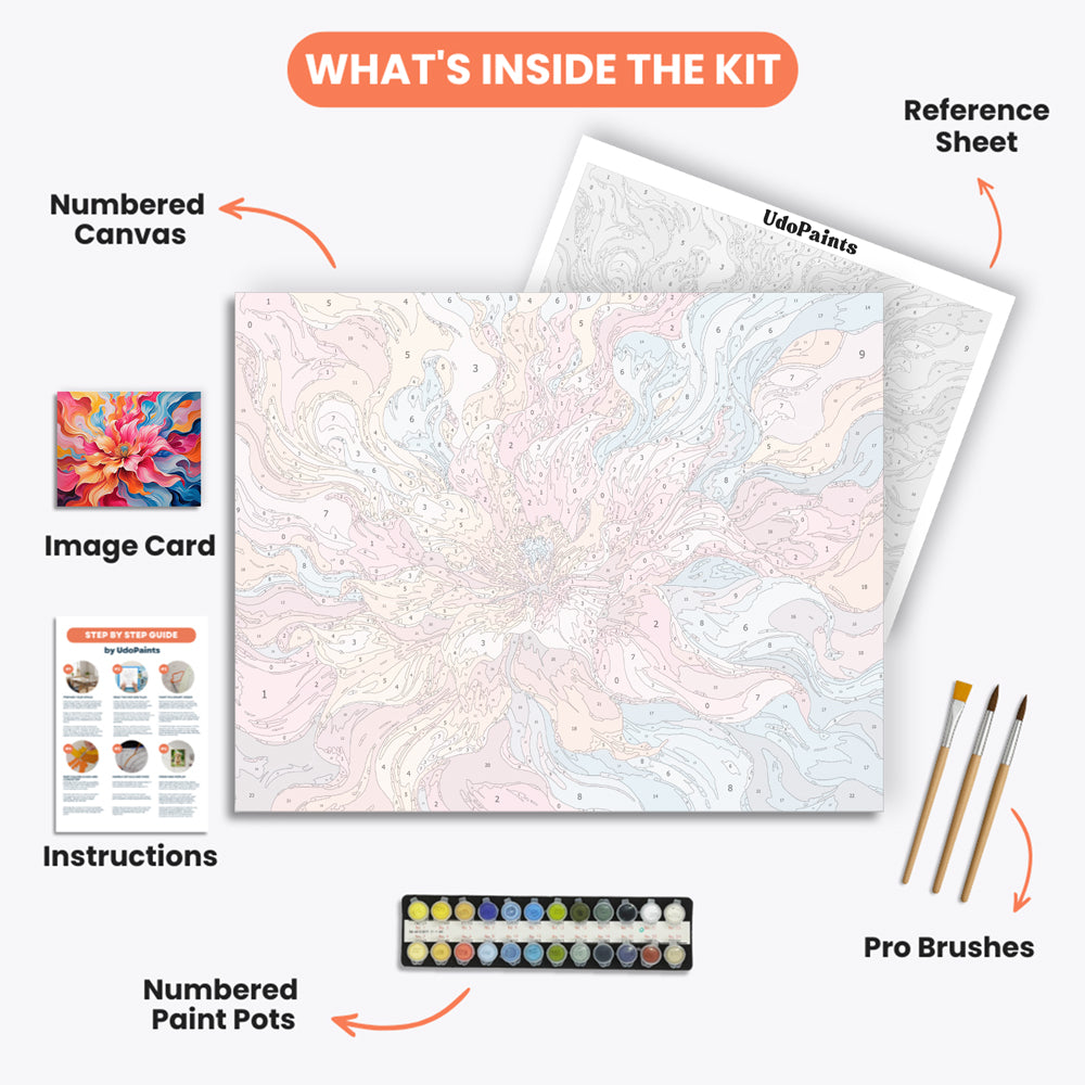Floral Vortex Paint by Numbers Kit – includes numbered canvas, paint pots, brushes, and instructions