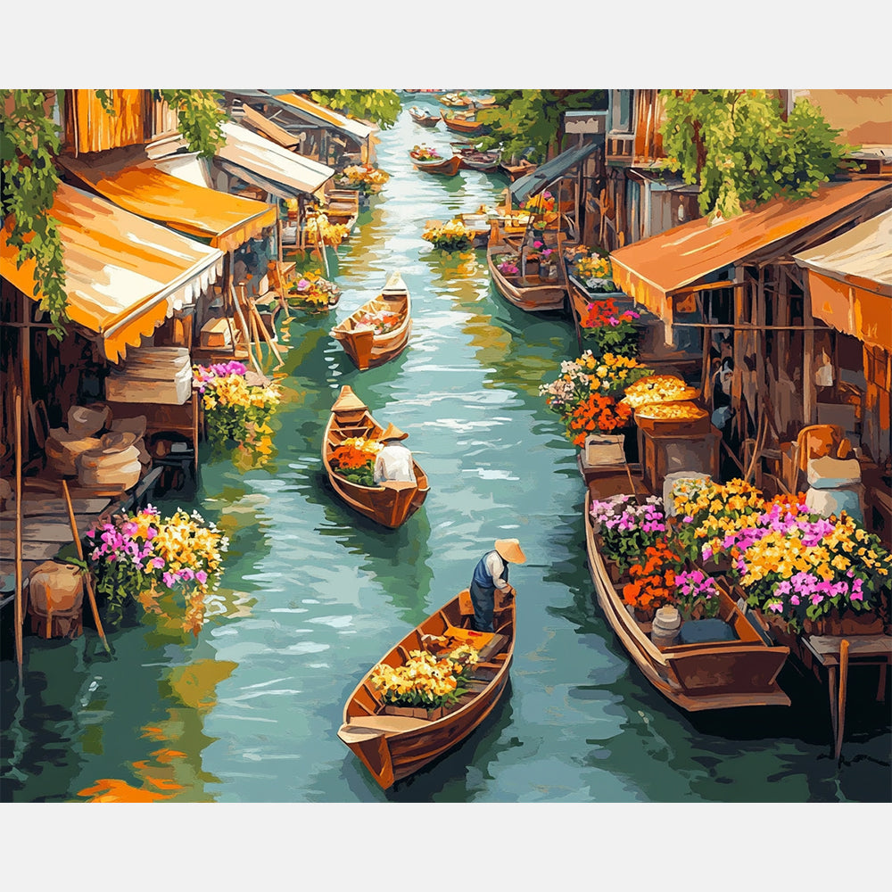Flower Boats Paint by Numbers Kit design preview showing the full artwork layout before painting