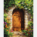 Flowered Doorway Paint by Numbers Kit design preview showing the full artwork layout before painting