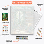 Forest Library Retreat Paint by Numbers Kit – includes numbered canvas, paint pots, brushes, and instructions