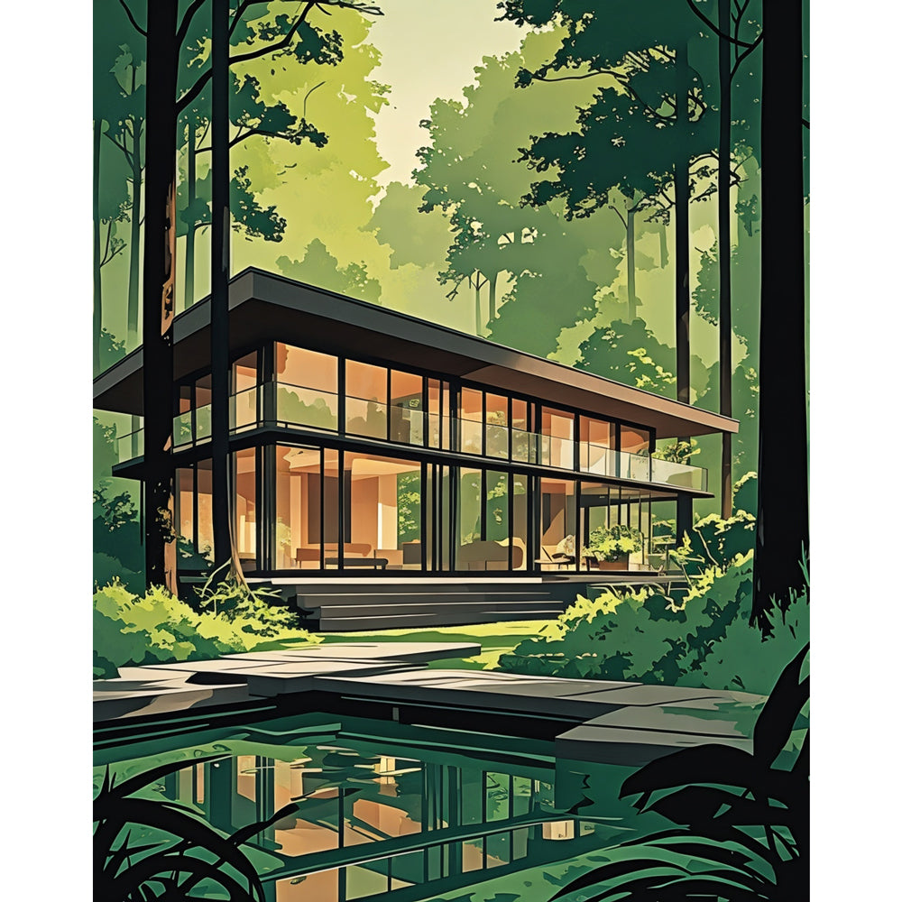 Forest Retreat Paint by Numbers Kit design preview showing the full artwork layout before painting