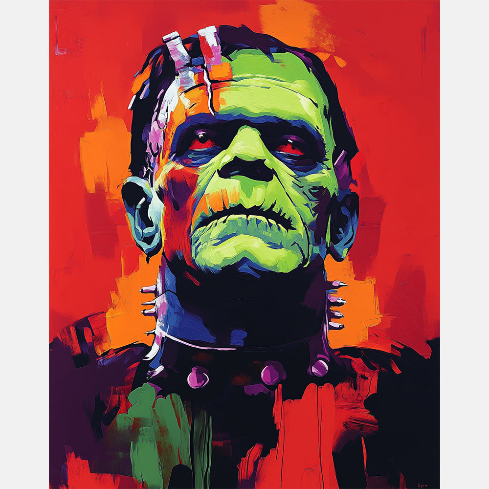 Frankenstein's Monster Paint by Numbers Kit design preview showing the full artwork layout before painting