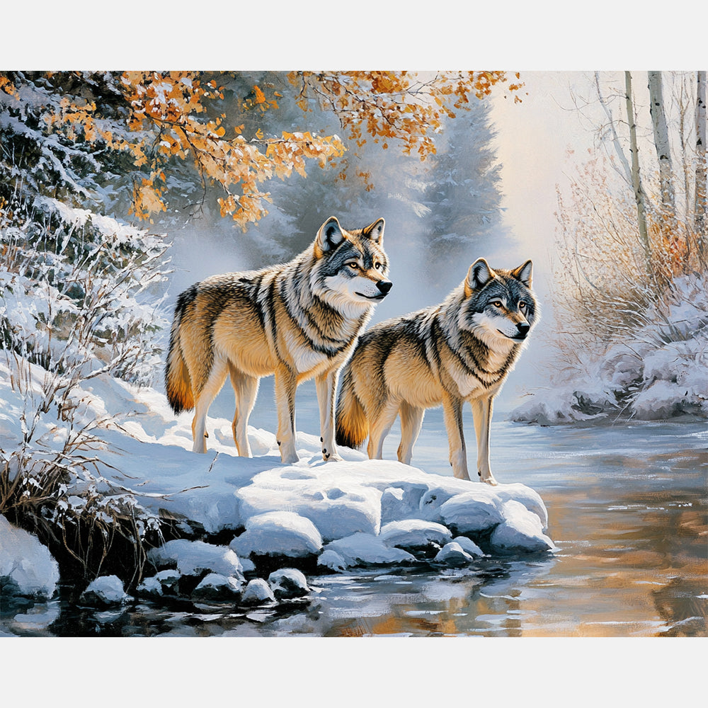 Frosted Wolves Paint by Numbers Kit design preview showing the full artwork layout before painting