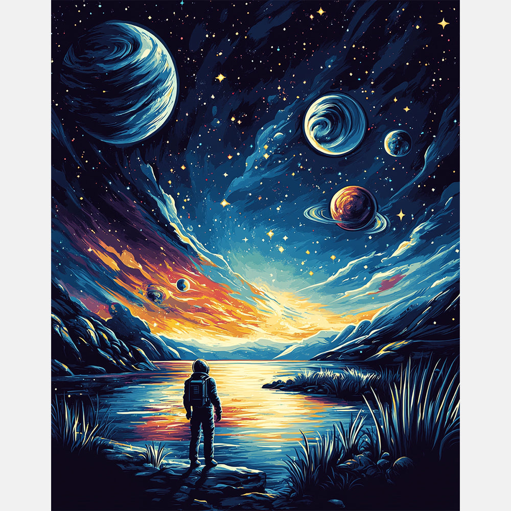 Galactic Journey Paint by Numbers Kit design preview showing the full artwork layout before painting