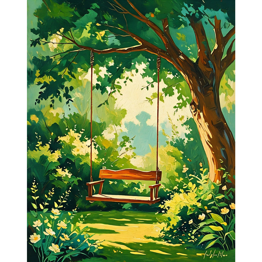 Garden Swing Paint by Numbers Kit design preview showing the full artwork layout before painting