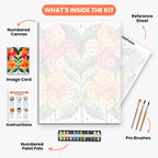 Geometric Blooms Paint by Numbers Kit – includes numbered canvas, paint pots, brushes, and instructions
