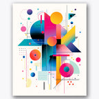 Paint by numbers design of geometric shapes, vibrant colors, overlapping circles, vivid color gradients