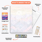 Geometric Mountain Escape Paint by Numbers Kit – includes numbered canvas, paint pots, brushes, and instructions
