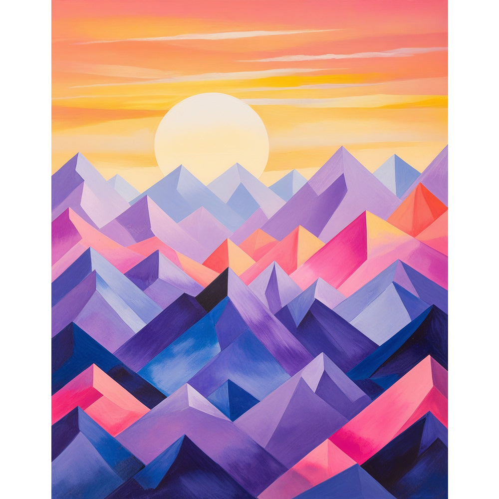 Geometric Mountain Escape Paint by Numbers Kit design preview showing the full artwork layout before painting
