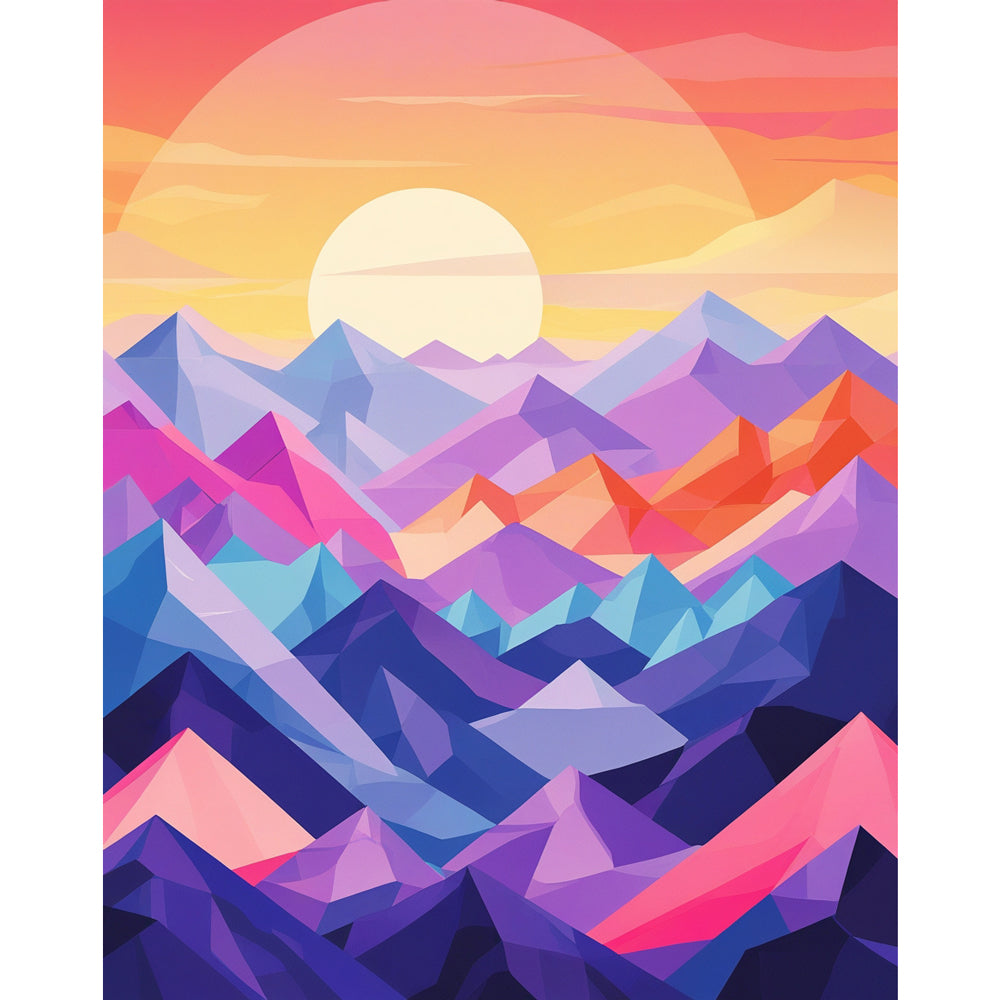 Geometric Sunset Peaks Paint by Numbers Kit design preview showing the full artwork layout before painting
