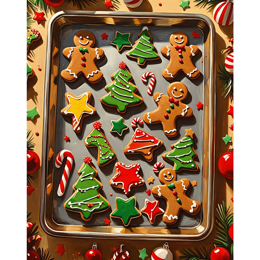 Gingerbread Delight Paint by Numbers Kit design preview showing the full artwork layout before painting