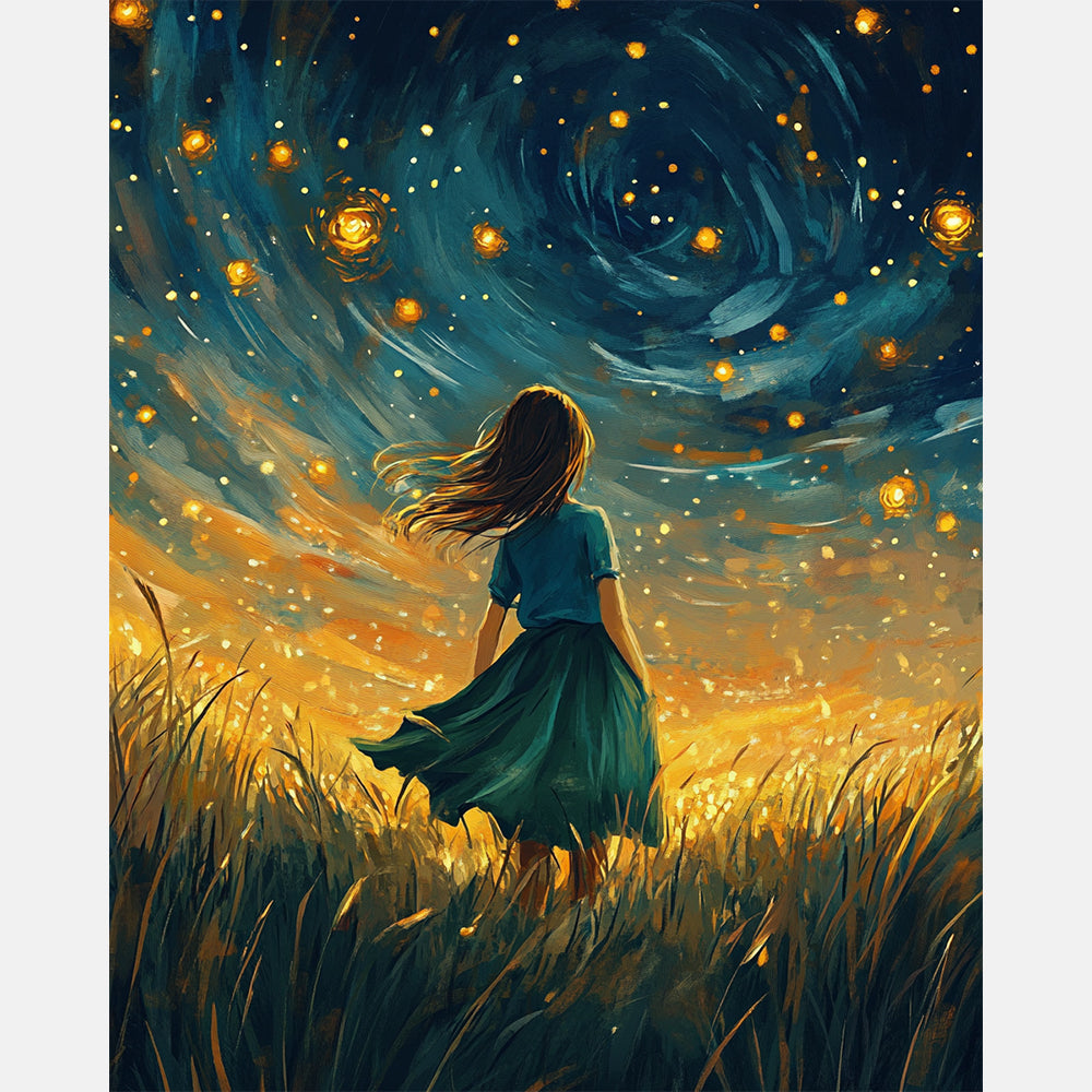 Girl in Stardust Paint by Numbers Kit design preview showing the full artwork layout before painting
