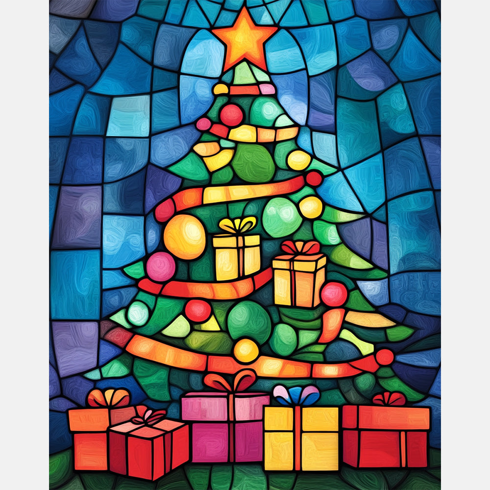 Glass Christmas Tree Paint by Numbers Kit design preview showing the full artwork layout before painting