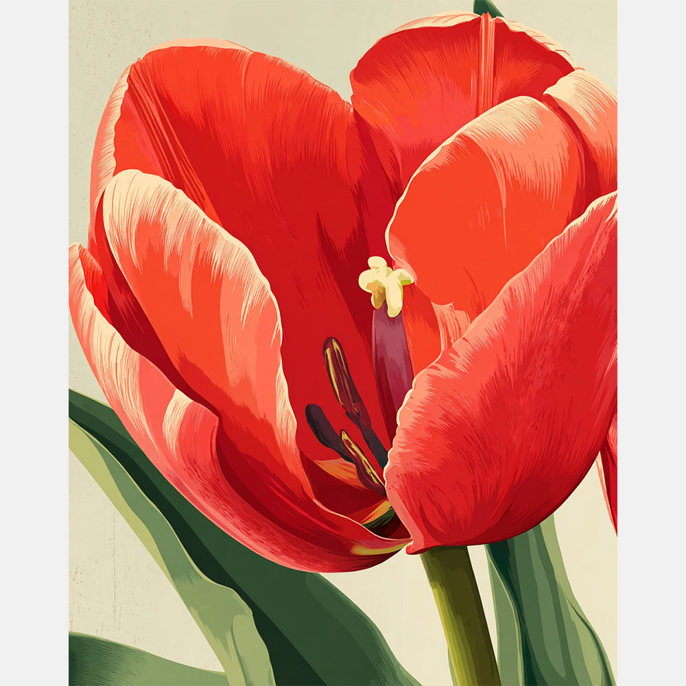 Glowing Tulip Paint by Numbers Kit design preview showing the full artwork layout before painting