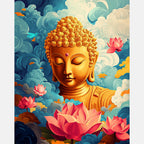 Golden Buddha Blooms Paint by Numbers Kit design preview showing the full artwork layout before painting