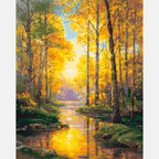 Golden Forest Stream Paint by Numbers Kit design preview showing the full artwork layout before painting