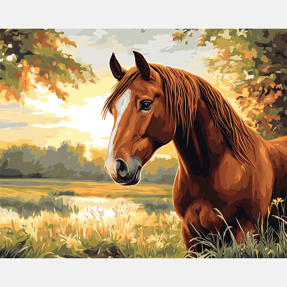 Golden Horse Paint by Numbers Kit design preview showing the full artwork layout before painting