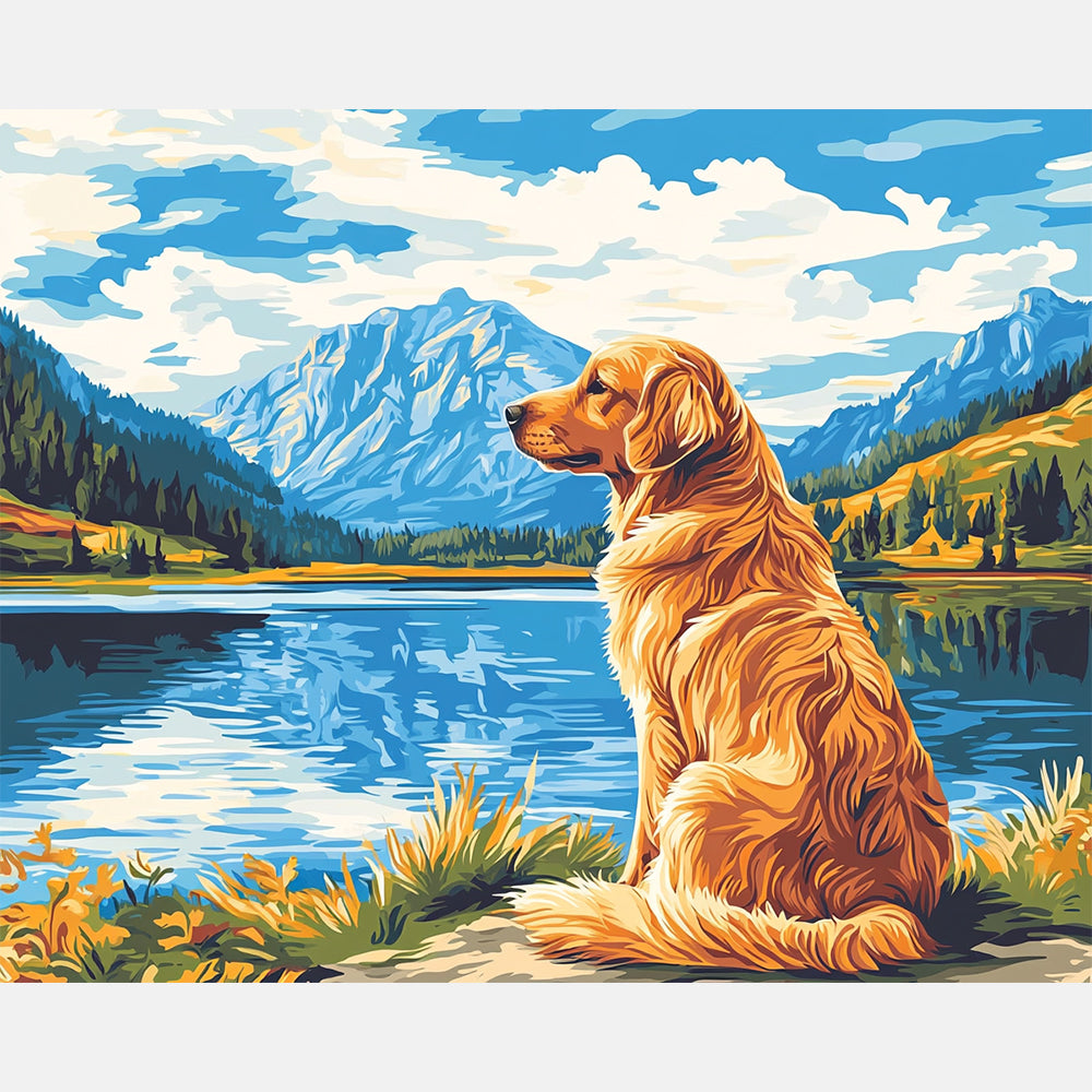 Golden Mountainside Paint by Numbers Kit design preview showing the full artwork layout before painting