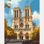 Golden Notre Dame Paint by Numbers Kit design preview showing the full artwork layout before painting