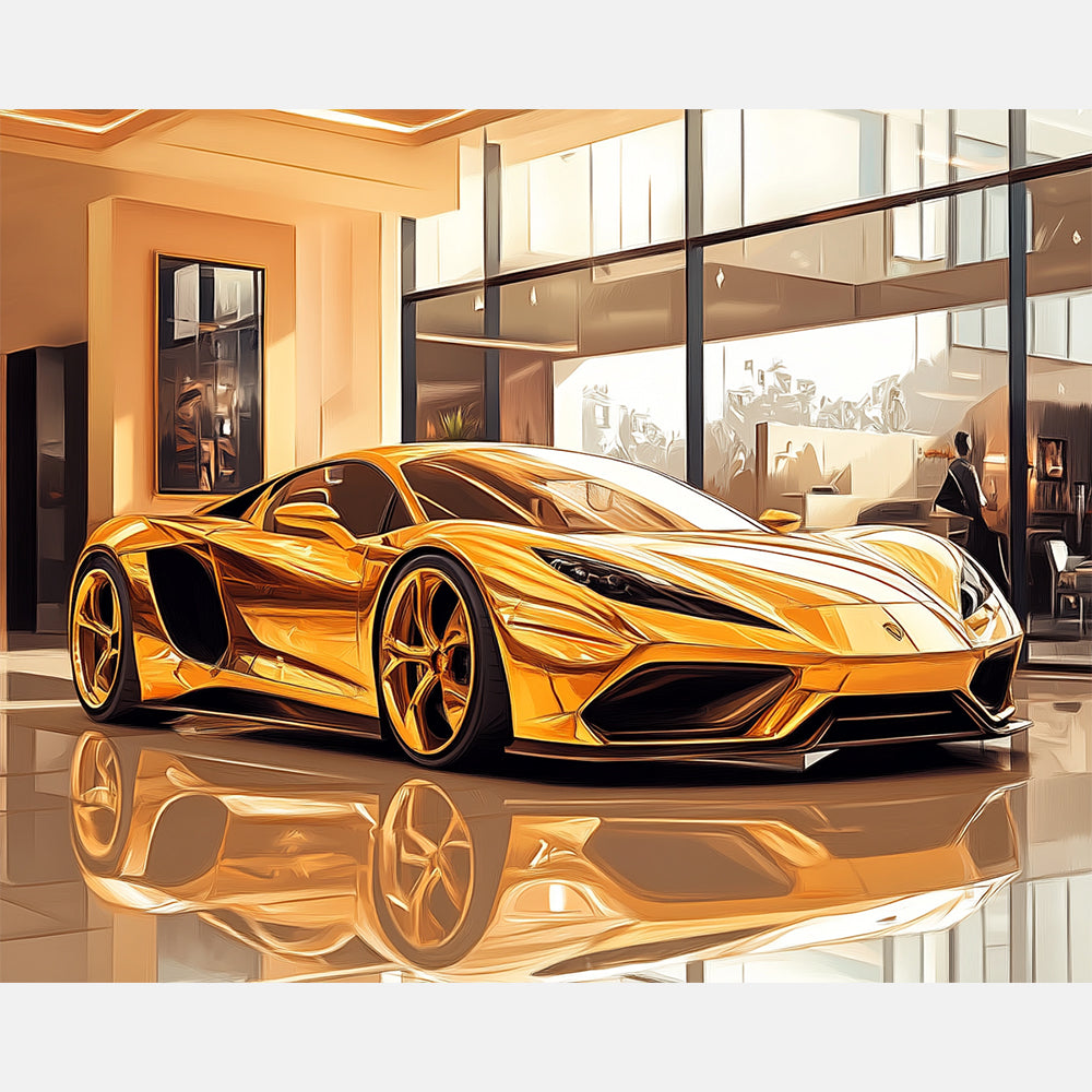 Golden Racer Paint by Numbers Kit design preview showing the full artwork layout before painting