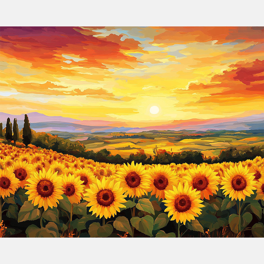 Golden Sunflowers Paint by Numbers Kit design preview showing the full artwork layout before painting
