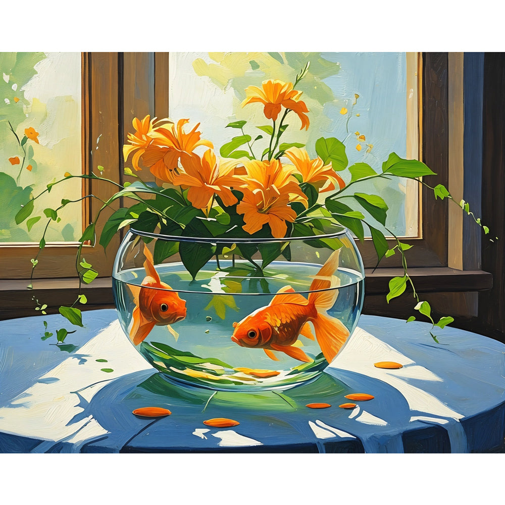 Goldfish Tranquility Paint by Numbers Kit design preview showing the full artwork layout before painting