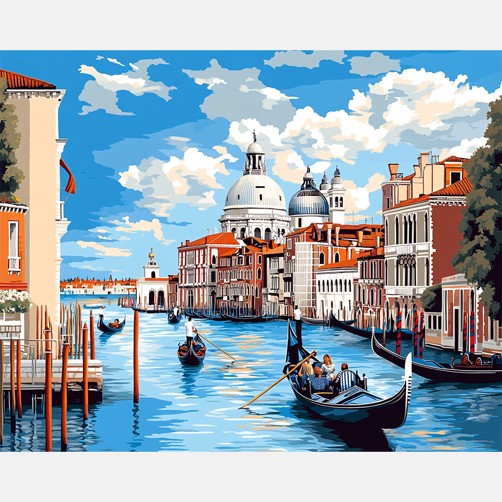 Gondola Rides Paint by Numbers Kit design preview showing the full artwork layout before painting