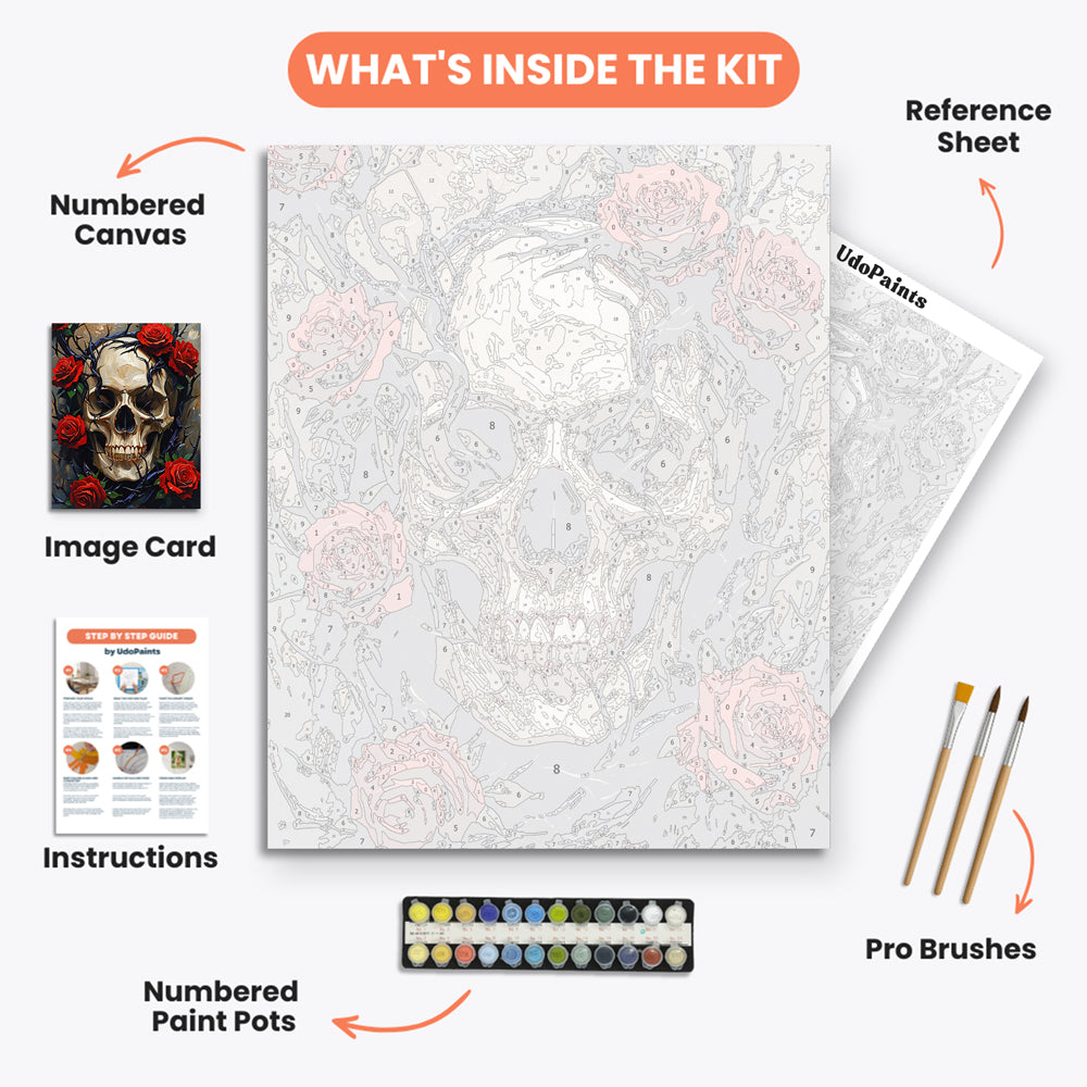 Gothic Romance Paint by Numbers Kit – includes numbered canvas, paint pots, brushes, and instructions