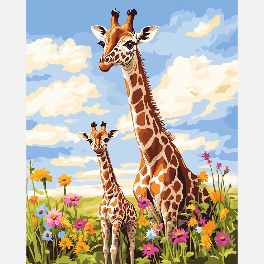 Graceful Giraffes Paint by Numbers Kit design preview showing the full artwork layout before painting