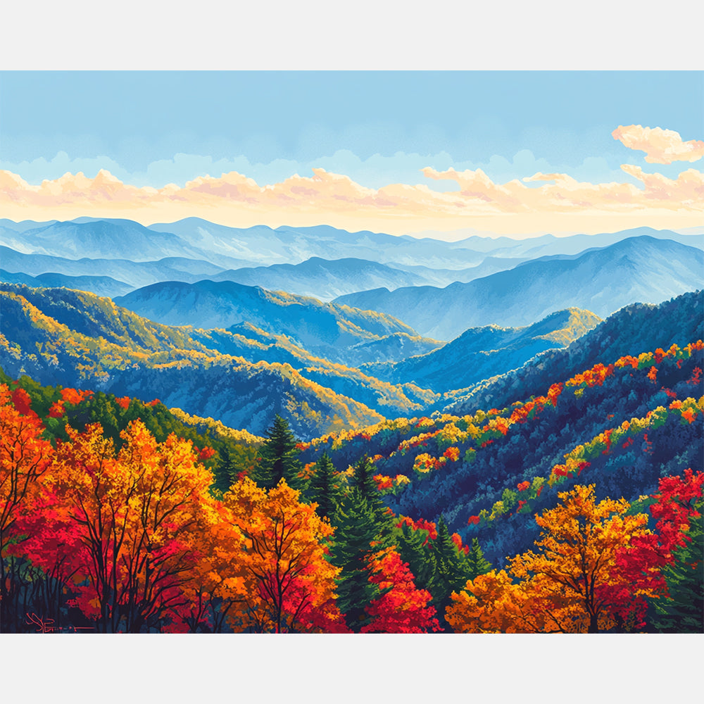 Great Smoky Mountains National Park Paint by Numbers Kit design preview showing the full artwork layout before painting