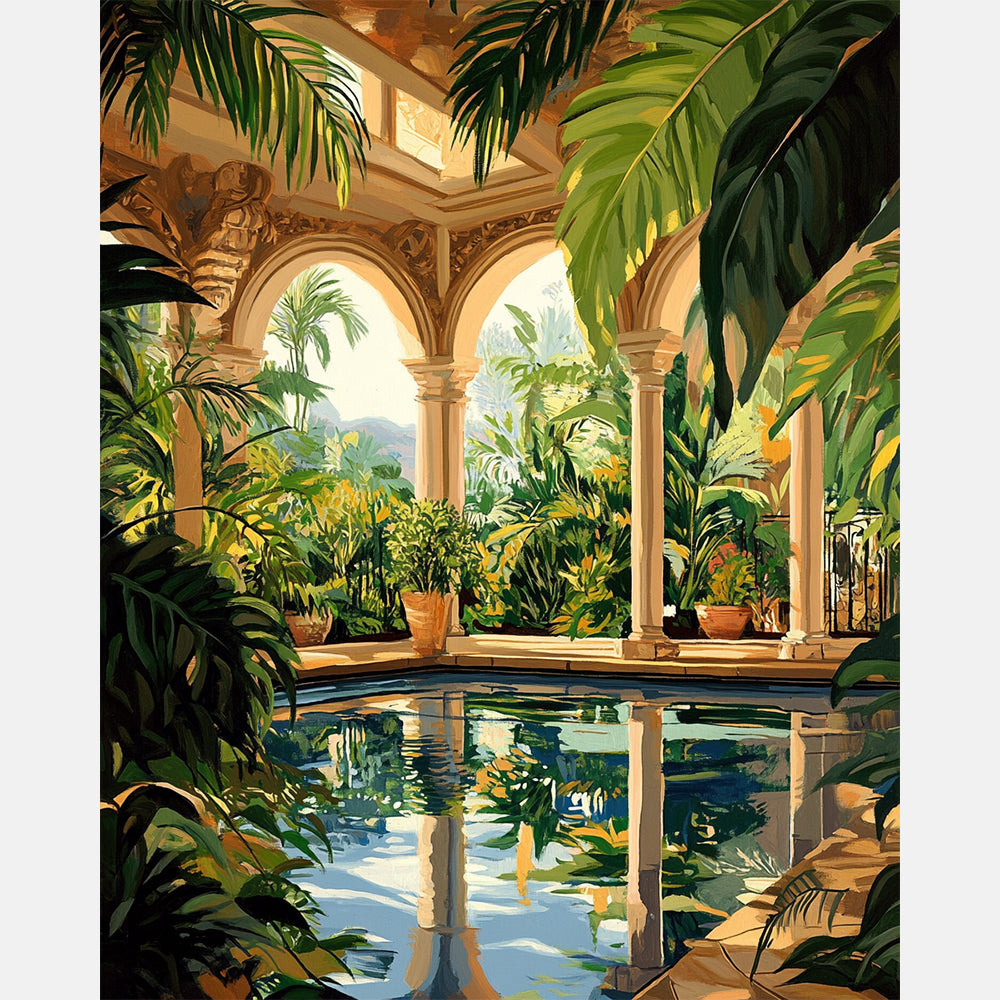 Grecian Poolside Paint by Numbers Kit design preview showing the full artwork layout before painting
